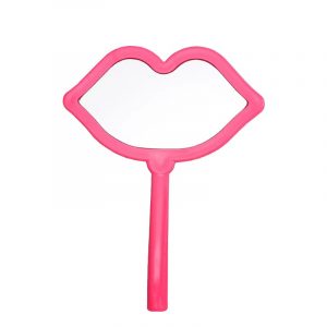 Pink lip mirror in hand