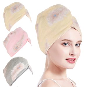 Printed embroidered coral velvet dry hair hat